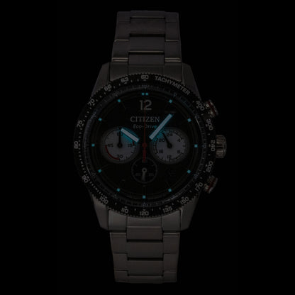 Citizen Eco-Drive Chronograph Analog Stainless Steel Black Dial Solar CA4714-55E 100M Men's Watch