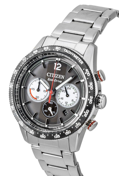 Citizen Eco-Drive Chronograph Analog Stainless Steel Black Dial Solar CA4714-55E 100M Men's Watch