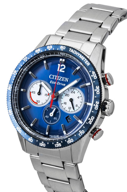 Citizen Eco-Drive Chronograph Stainless Steel Navy Blue Dial CA4716-50L 100M Men's Watch