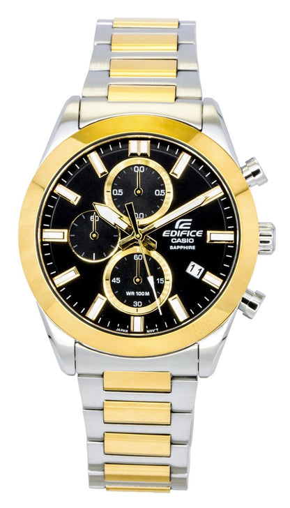 Casio Edifice Analog Chronograph Two Tone Stainless Steel Black Dial Quartz EFB-710SG-1AV 100M Men's Watch