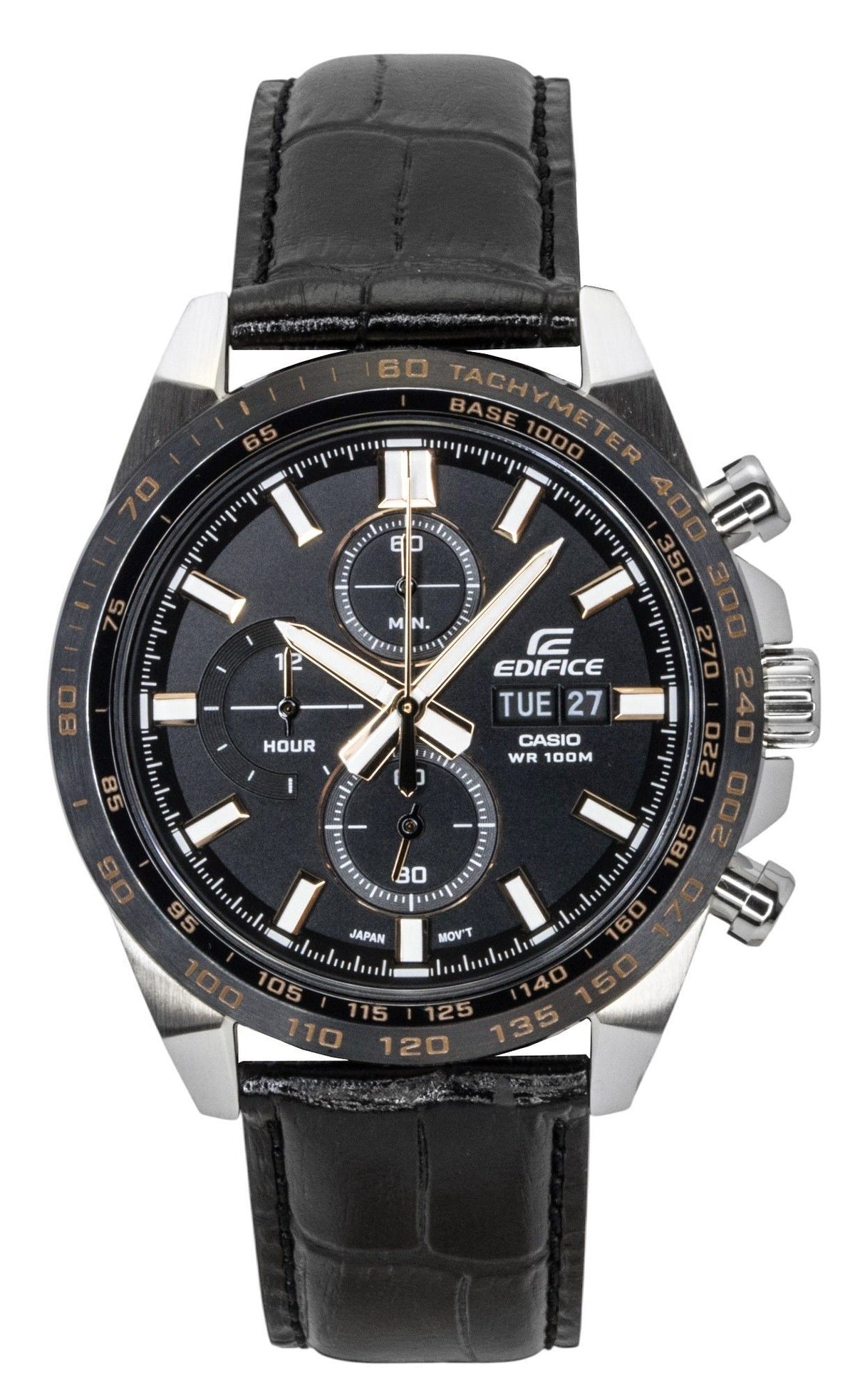 Casio Edifice Analog Chronograph Leather Strap Black Dial Quartz EFR-574BL-1AV 100M Men's Watch