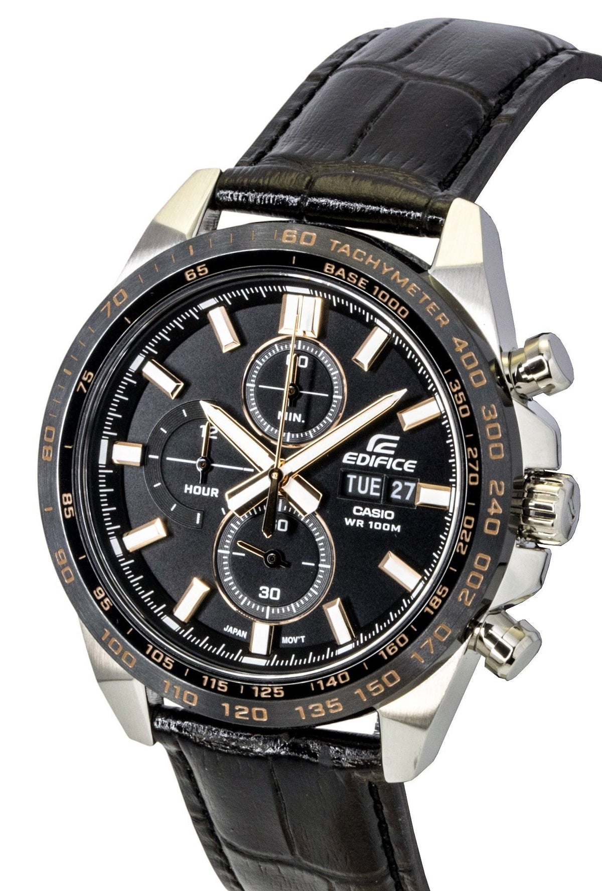 Casio Edifice Analog Chronograph Leather Strap Black Dial Quartz EFR-574BL-1AV 100M Men's Watch