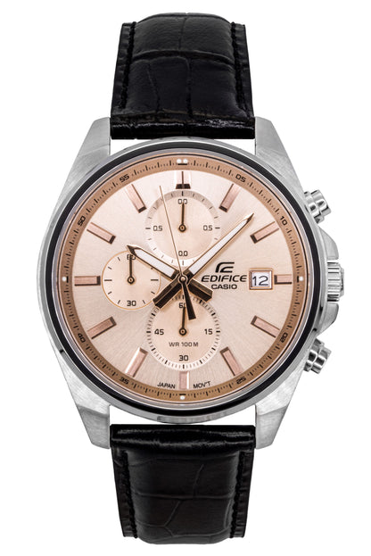 Casio Edifice Analog Standard Chronograph Leather Strap Salmon Dial Quartz EFV-610EL-5A 100M Men's Watch