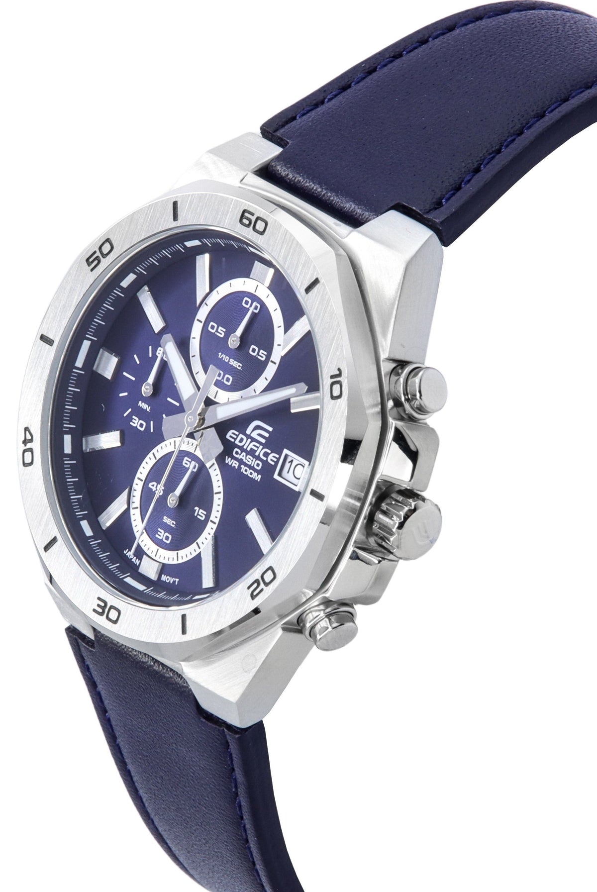 Casio Edifice Standard Chronograph Leather Strap Blue Dial Quartz EFV-640L-2A 100M Men's Watch