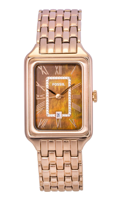Fossil Raquel Rose Gold Tone Stainless Steel Brown Mother Of Pearl Dial Quartz ES5323 Women's Watch