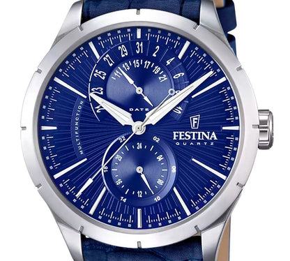 Festina Retro Multifunction Leather Strap Blue Dial Quartz F16573-7 Men's Watch
