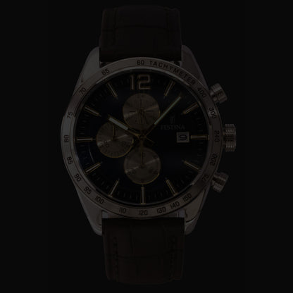 Festina Chronograph Leather Strap Blue Dial Quartz F16760-7 Men's Watch