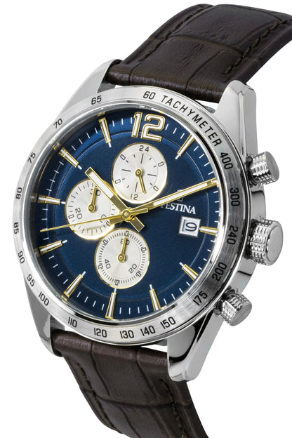 Festina Chronograph Leather Strap Blue Dial Quartz F16760-7 Men's Watch