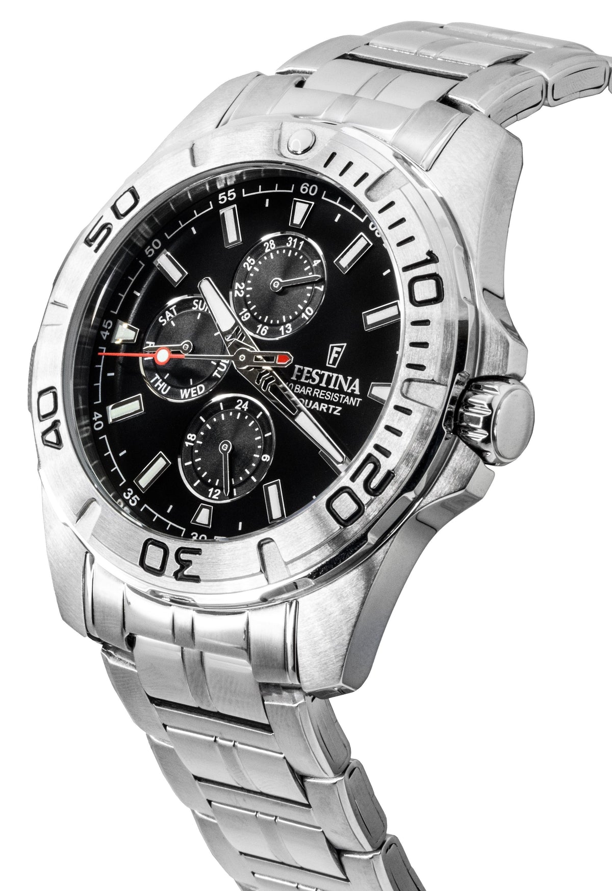 Festina Multifunction Stainless Steel Black Dial Quartz F20445-3 100M Men's Watch