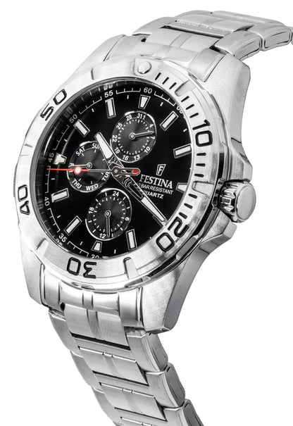 Festina Multifunction Stainless Steel Black Dial Quartz F20445-3 100M Men's Watch