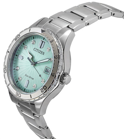 Citizen Marine Eco-Drive Crystal Accents Stainless Steel Green Dial FE6170-88L 100M Women's Watch