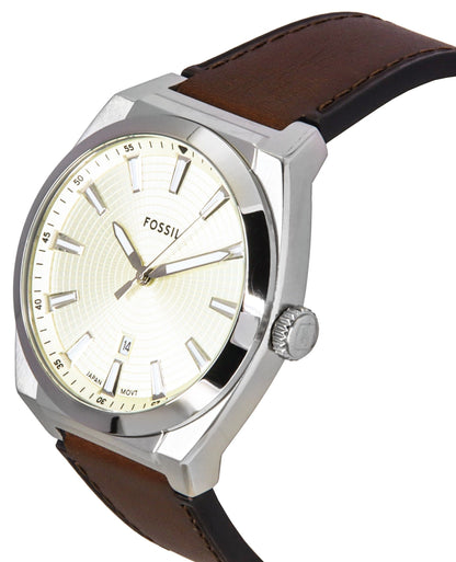 Fossil Everett Leather Strap Cream Dial Quartz FS6071 Men's Watch