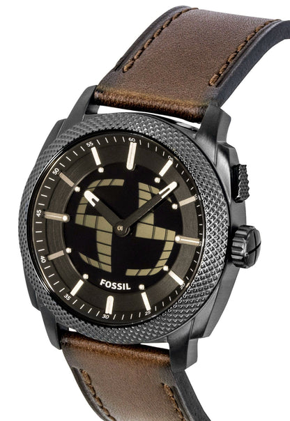 Fossil Machine Big Tic Analog Digital Brown Leather Strap Black Dial Quartz FS6165 Men's Watch