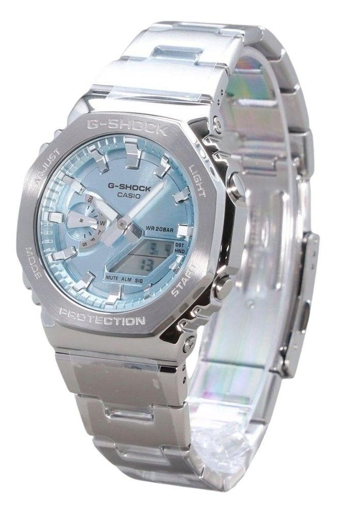 Casio G-Shock G-Steel Analog Digital Stainless Steel Light Blue Dial Quartz GM-2110D-2A 200M Men's Watch