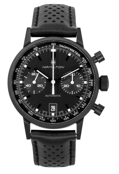 Hamilton American Classic Intra Matic Chronograph Leather Strap Black Dial Automatic H38446730 100M Men's Watch