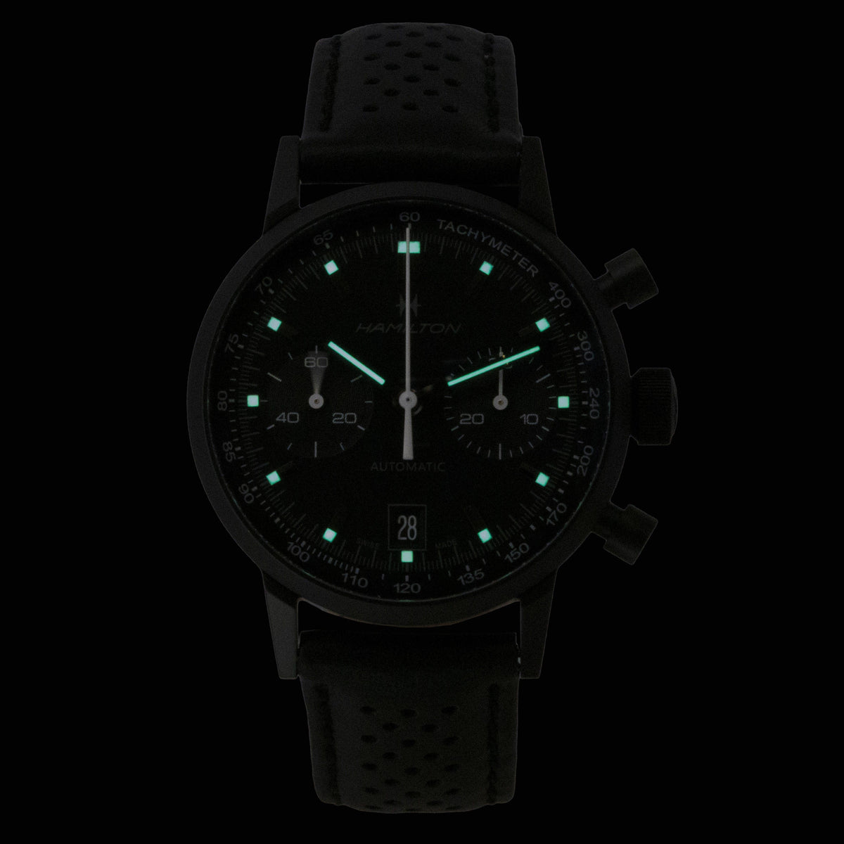 Hamilton American Classic Intra Matic Chronograph Leather Strap Black Dial Automatic H38446730 100M Men's Watch