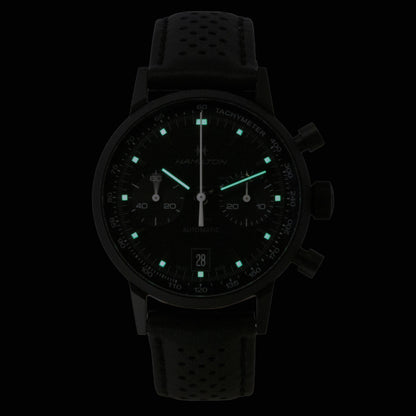 Hamilton American Classic Intra Matic Chronograph Leather Strap Black Dial Automatic H38446730 100M Men's Watch