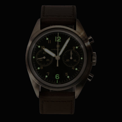 Hamilton Khaki Aviation Pilot Pioneer Chronograph Leather Strap Black Dial Mechanical H76409530 100M Men's Watch
