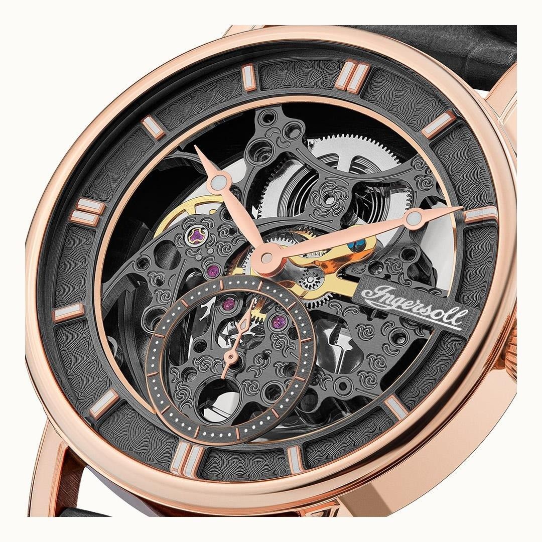 Ingersoll The Herald Leather Strap Black Skeleton Dial Automatic I00403B Men's Watch