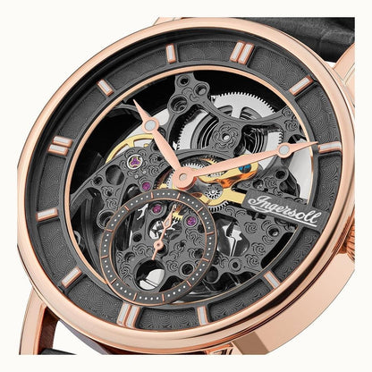 Ingersoll The Herald Leather Strap Black Skeleton Dial Automatic I00403B Men's Watch