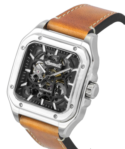 Ingersoll The Ollie Leather Strap Black Skeleton Dial Automatic I14503 Men's Watch