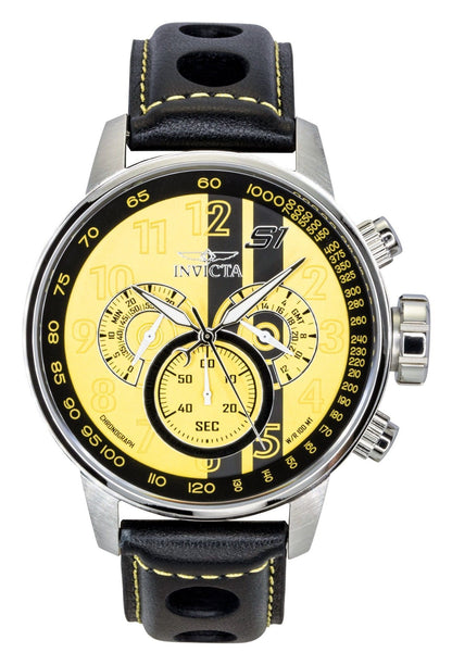 Invicta S1 Rally Chronograph GMT Leather Strap Yellow and Black Dial Quartz 48616 100M Men's Watch
