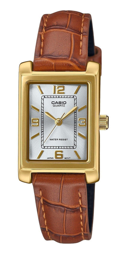 Casio Standard Analog Brown Leather Strap Silver Dial Quartz LTP-1234GLL-7A Women's Watch