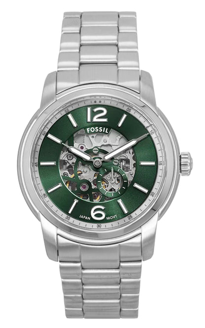 Fossil Heritage Stainless Steel Green Skeleton Dial Automatic ME3262 Men's Watch