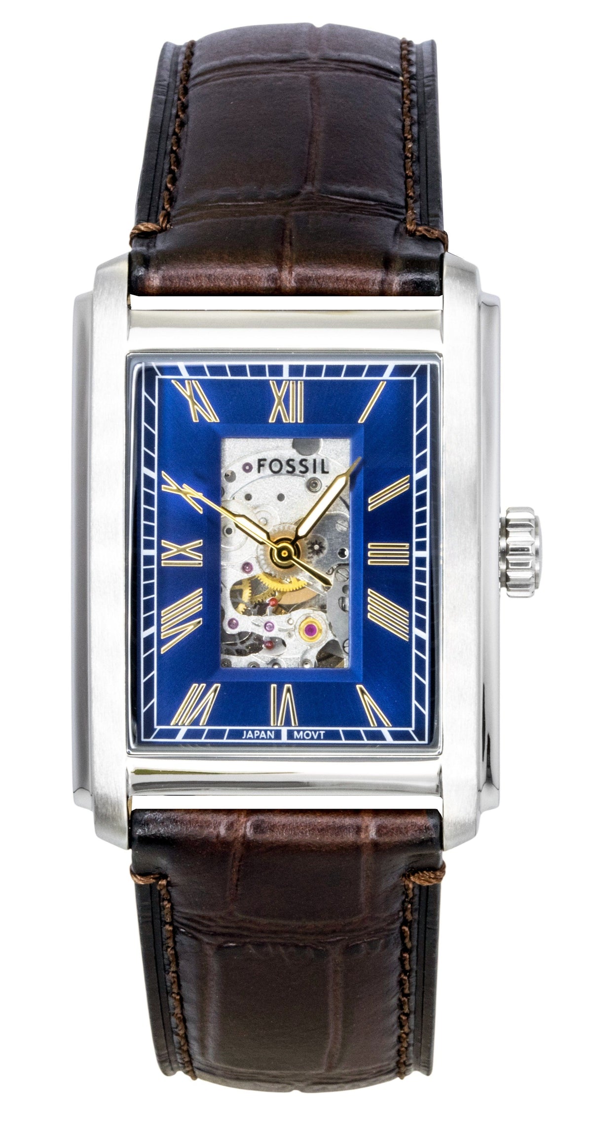 Fossil Carraway Croco Leather Strap Open Heart Blue Dial Automatic ME3273 Men's Watch