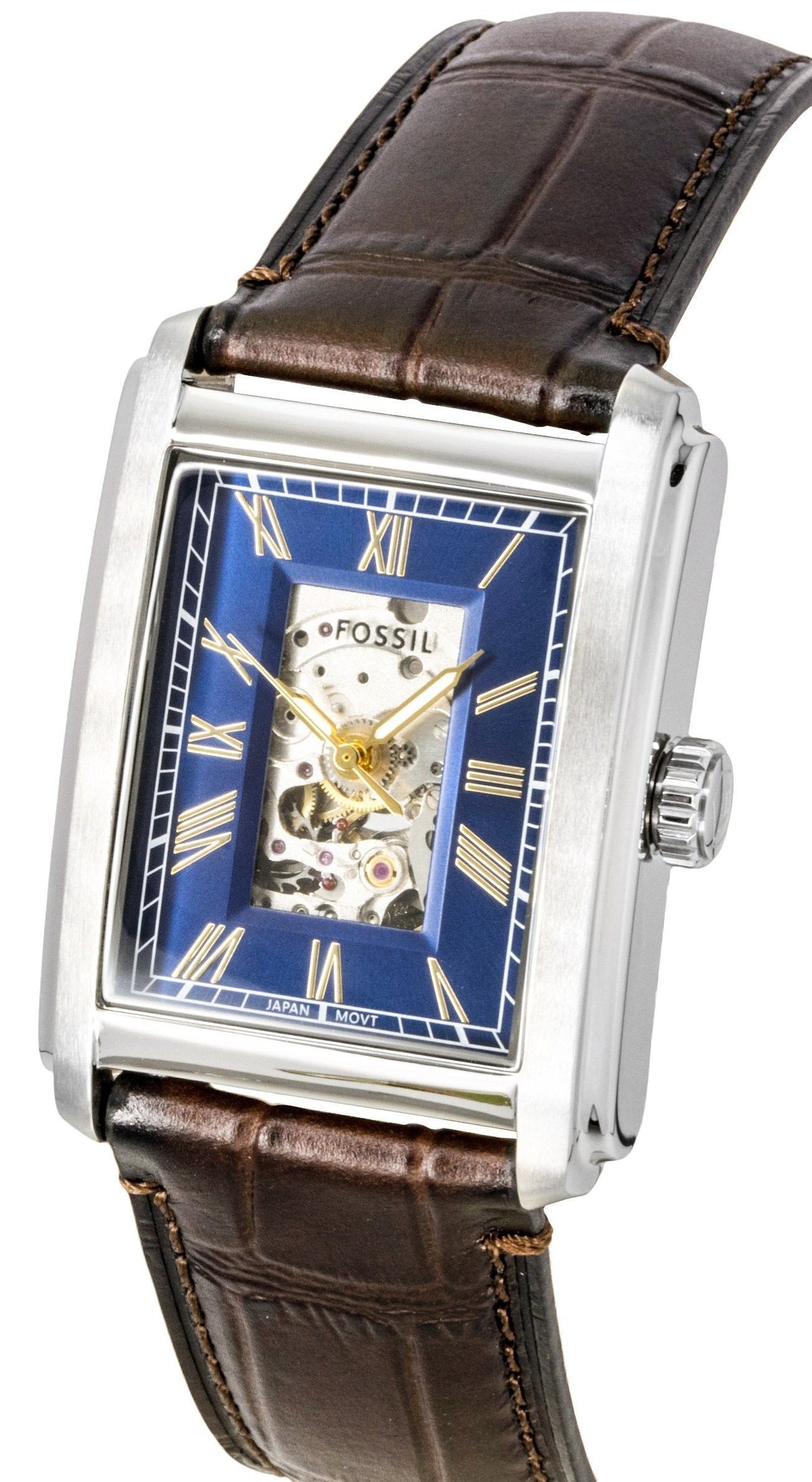 Fossil Carraway Croco Leather Strap Open Heart Blue Dial Automatic ME3273 Men's Watch