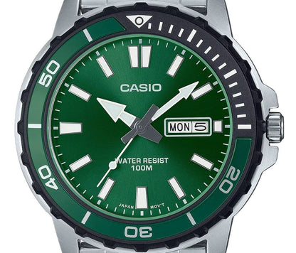 Casio Standard Analog Stainless Steel Green Dial Quartz MTD-125D-3AV 100M Men's Watch