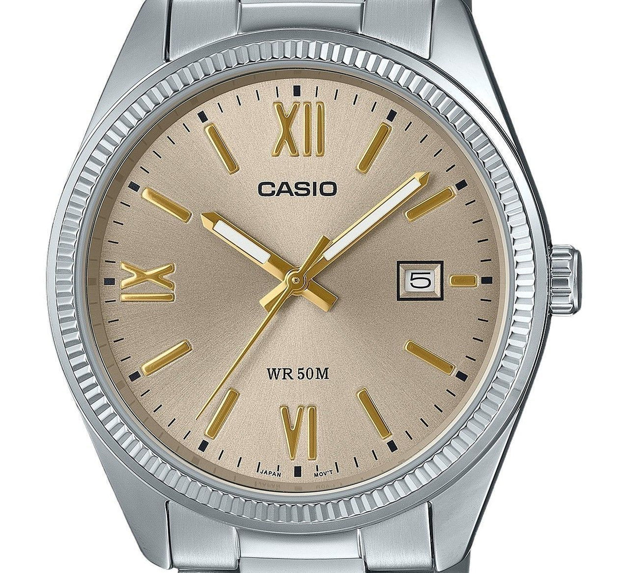 Casio Standard Analog Ion Plated Stainless Steel Beige Dial Quartz MTP-1302DD-9AV Men's Watch