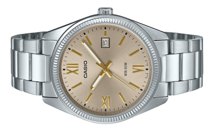 Casio Standard Analog Ion Plated Stainless Steel Beige Dial Quartz MTP-1302DD-9AV Men's Watch
