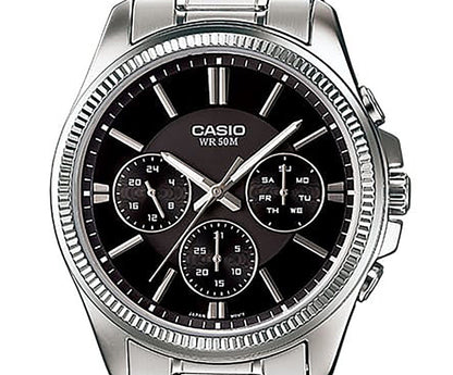 Casio Enticer Analog Stainless Steel Black Dial Quartz MTP-1375D-1AV Men's Watch