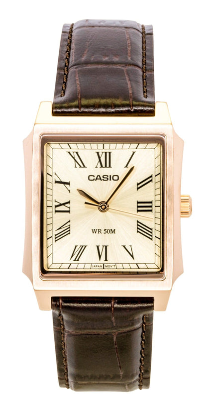 Casio Analog Leather Strap Gold Dial Quartz MTP-B190RGL-9BV Men's Watch