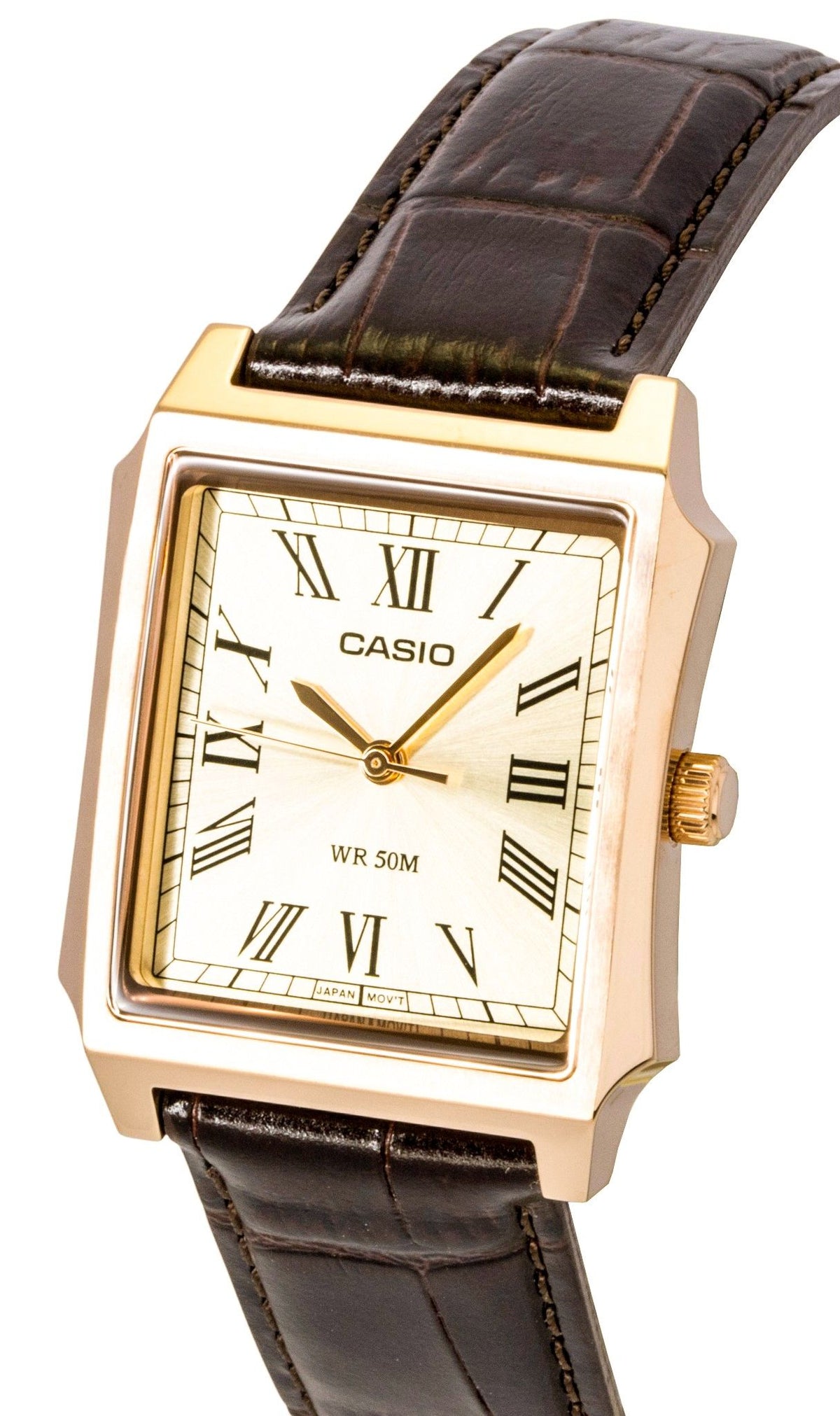 Casio Analog Leather Strap Gold Dial Quartz MTP-B190RGL-9BV Men's Watch