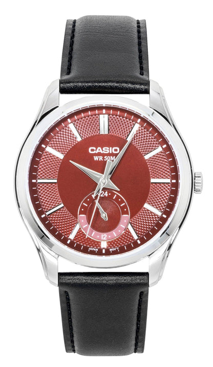 Casio Analog Leather Strap Red Dial Quartz MTP-B315L-4AV Men's Watch
