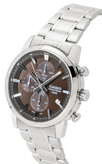 Casio Chronograph Analog Stainless Steel Brown Dial Quartz MTP-E510D-5AV Men's Watch