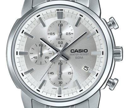 Casio Standard Analog Chronograph Stainless Steel Silver Dial Quartz MTP-E510D-7AV Men's Watch