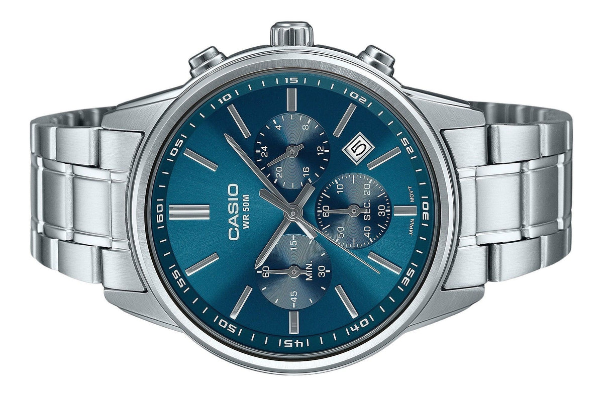 Casio Standard Analog Chronograph Stainless Steel Blue Dial Quartz MTP-E515D-2A1V Men's Watch
