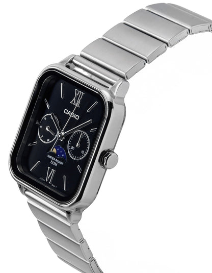 Casio Standard Analog Moon Phase Stainless Steel Black Dial Quartz MTP-M305D-1A2V Men's Watch