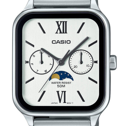 Casio Standard Analog Moon Phase Stainless Steel White Dial Quartz MTP-M305D-7A2V Men's Watch