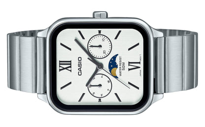 Casio Standard Analog Moon Phase Stainless Steel White Dial Quartz MTP-M305D-7A2V Men's Watch
