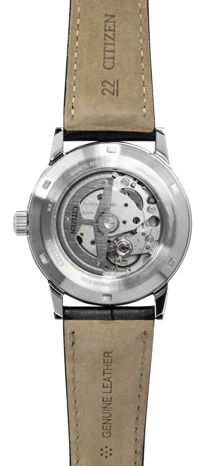 Citizen Calf Leather Strap Black Dial Automatic NJ0210-05E Men's Watch
