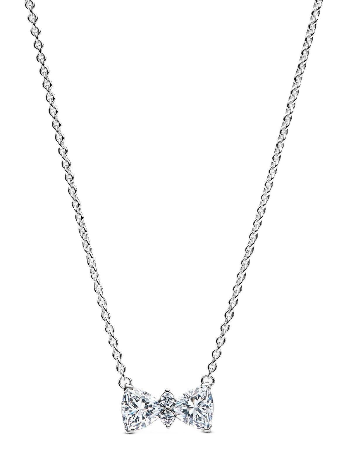 Pandora Sparkling Bow Necklace With Clear Cubic Zirconia P-393509C01-45 For Women