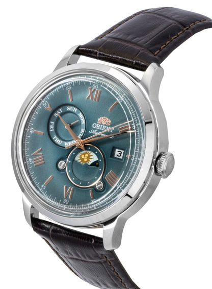 Orient Classic Sun and Moon Leather Strap Green Dial Automatic RA-AK0805E Men's Watch