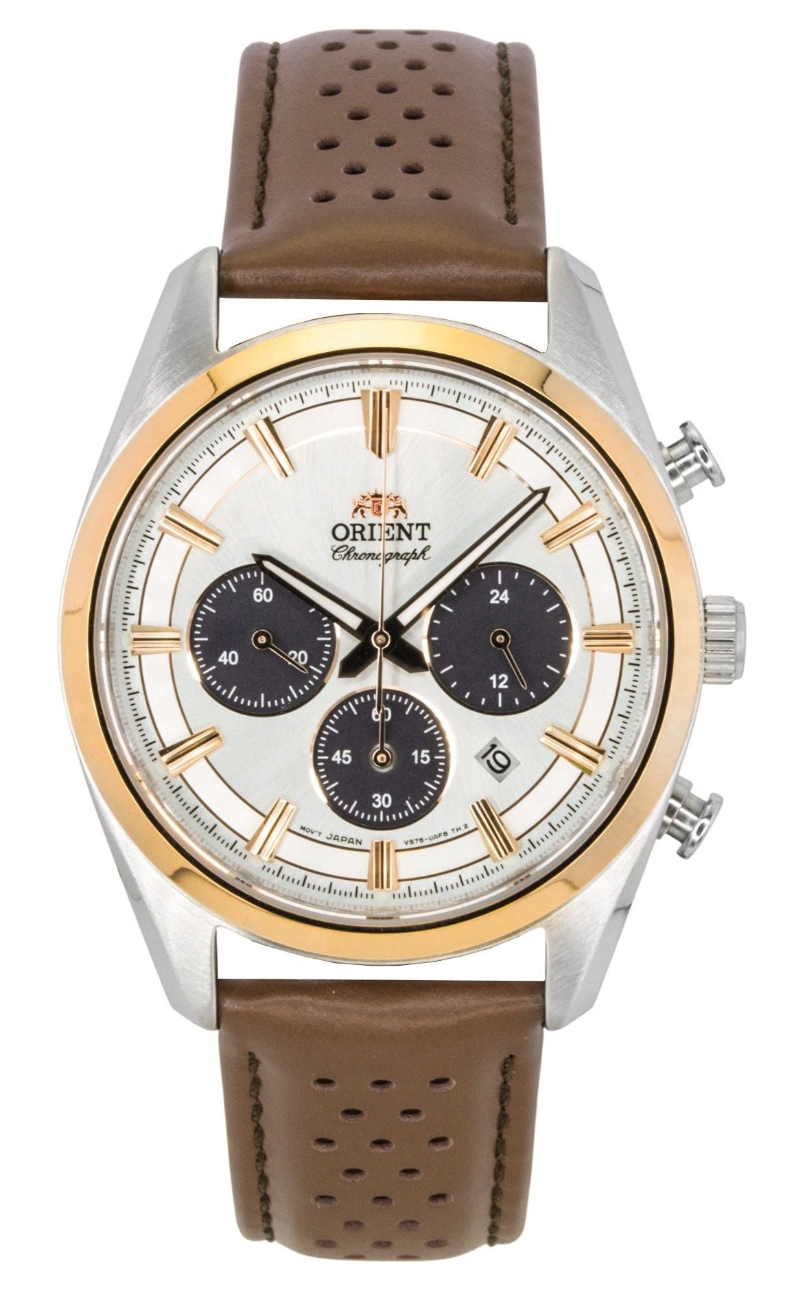 Orient Contemporary Chronograph Leather Strap White Dial Quartz RA-TX0306S Men's Watch