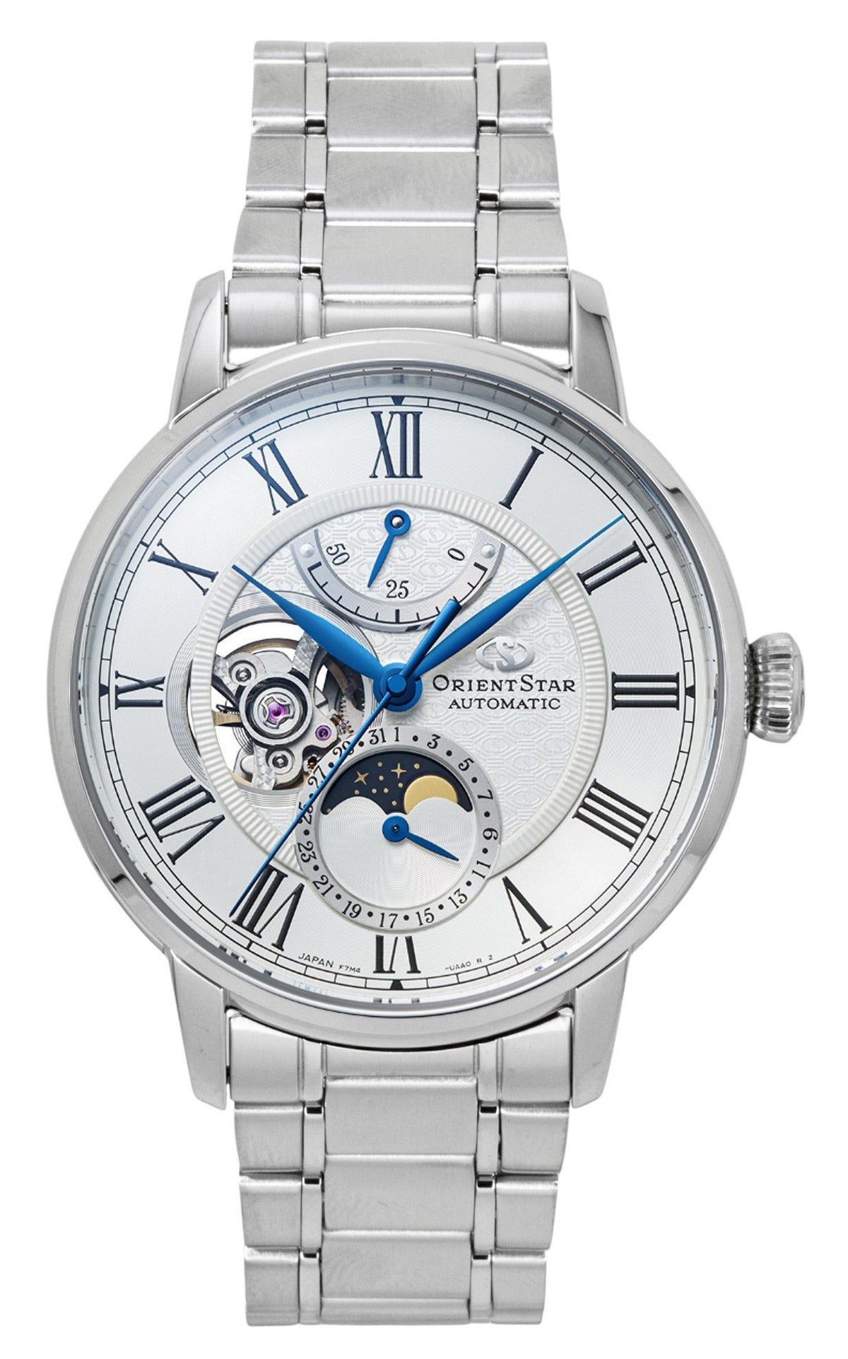 Orient Star M45 F7 Mechanical Moon Phase Stainless Steel White Open Heart Dial Automatic RE-BT0005S Men's Watch