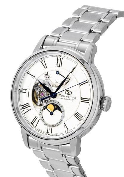Orient Star M45 F7 Mechanical Moon Phase Stainless Steel White Open Heart Dial Automatic RE-BT0005S Men's Watch