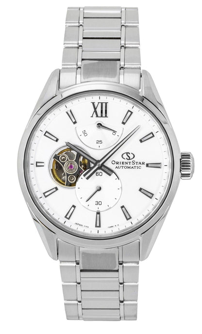 Orient Star Contemporary M34 F7 Stainless Steel Semi Skeleton White Dial Automatic RE-BY0011S Men's Watch